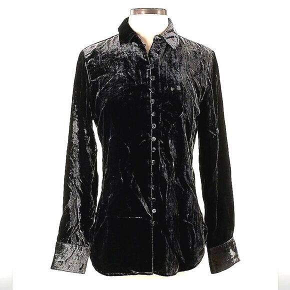 J Crew Black Velvet Button-Up Shirt NWT SZ 0 - Picture 2 of 16